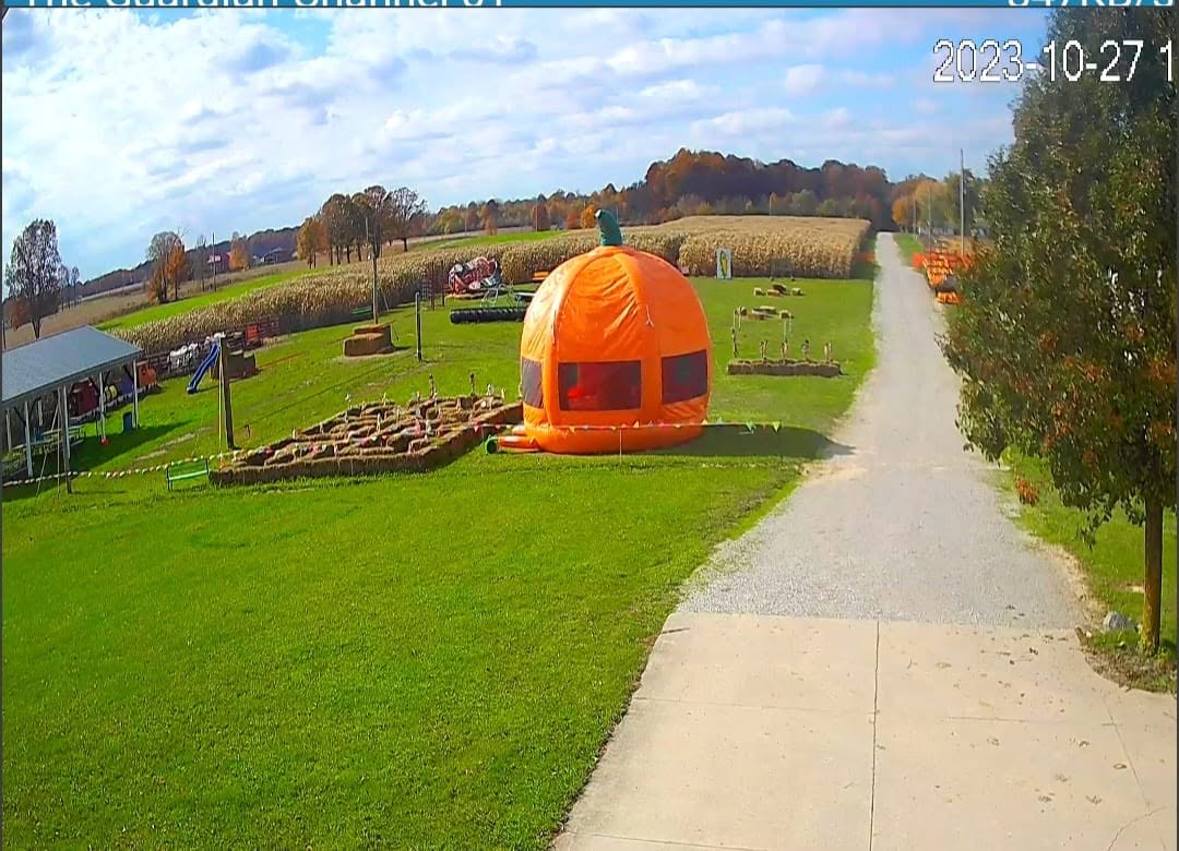 Wide view of Brasee's farm attractions and pumpkin bounce house