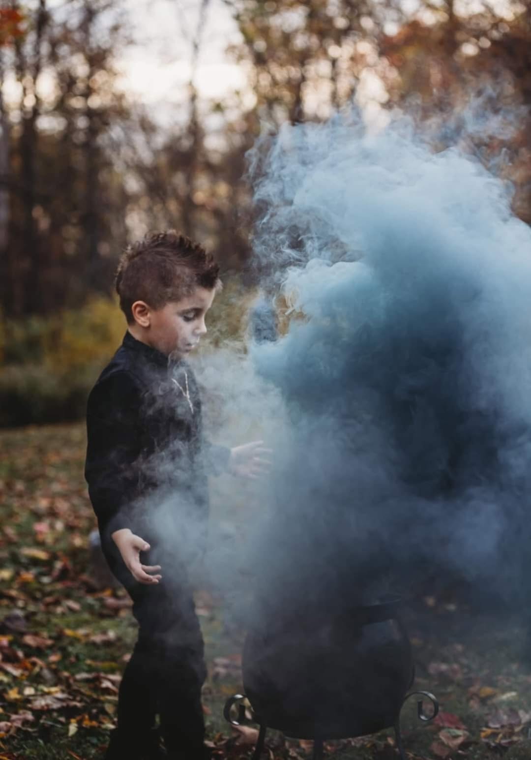 Young Haunted Hayride actor surrounded by fog